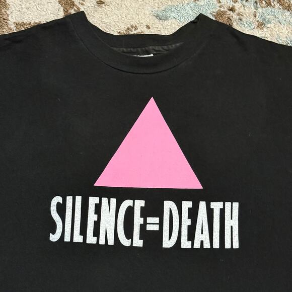 Vintage Silence = Death AIDS Awareness Shirt Size Large 80s 90s Keith Haring - Picture 1 of 5